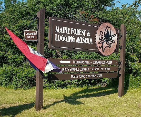 Maine Forest and Logging Museum sign